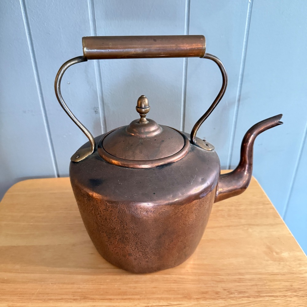 Vintage Hand Hammered Copper Tea Kettle Brass Handle Rustic Farmhouse Decor